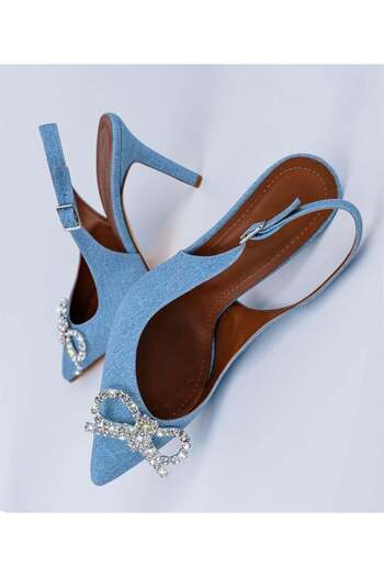 Sibel Durmaz Rasmus Ice Blue Denim Stone Detailed Stiletto Sandals