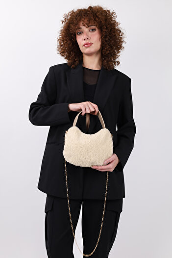 NOTHING Women's Fur Plush Handle Chain Strap Mini Hand Shoulder Baguette Bag