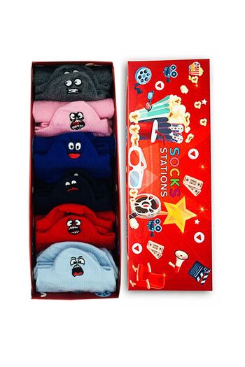 Socks Stations Box of 6 Emoji Themed Embroidered Summer Ankle Booties Socks