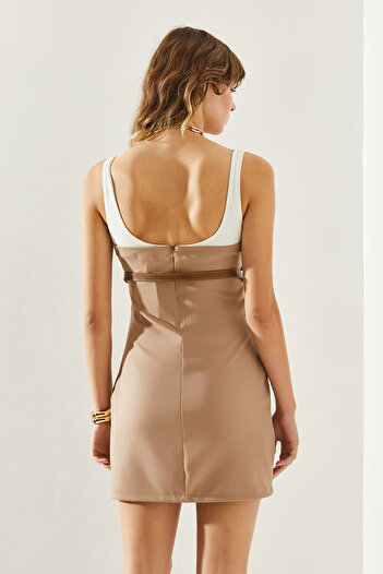 Bianco Lucci Women's Mini Dress with Hidden Zipper and Belt Detail -60251057