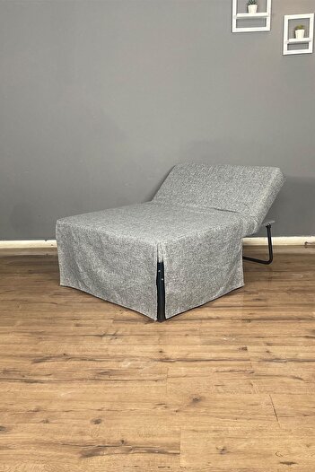 Home Puck Tek Kişilik Katlanır Yataklı Koltuk | Metal Mekanizmalı Şık Ve Fonksiyonel Yataklı Baze - Gri