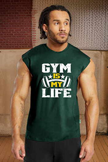 BESSA Men's - Gym Life Printed, Mint Color Oversize Crew Neck Sleeveless Cotton T-shirt/Atlet