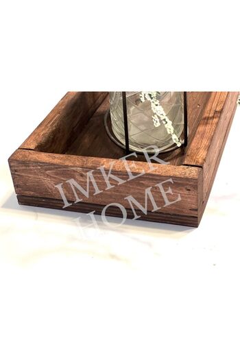 IMKER HOME Dekoratif Masif Ahşap Tepsi Dikdörtgen Tezgahüstü Düzenleyici Organizer Stand Tepsi