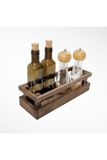 IMKER HOME Dekoratif Ahşap Sosluk Kaşıklık Yağdanlık Ekmeklik Mutfak Tezgah Düzenleyici Kasa Meyve Sepeti