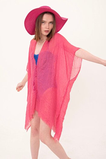 laughs Fuchsia Cotton Long Kimono Pareo - Tied Design Pr11200