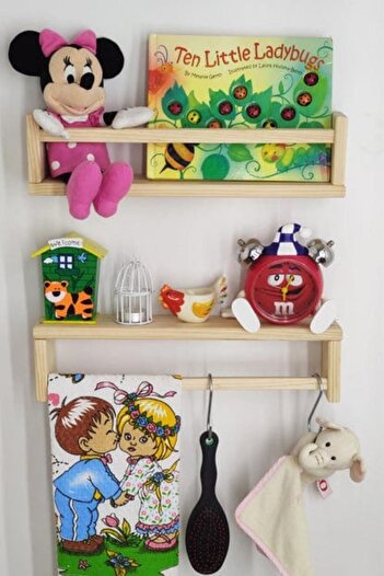 Loolpi Home - Ters Düz Kullanılabilen Montessori Duvar Raf Doğal Ahşap Çok Amaçlı Dekoratif Kitaplık