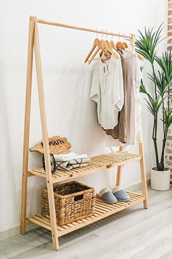 Loolpi Home Ahşap Ayaklı Askı Elibse Askısı Çok Amaçlı Dolap Gardrop