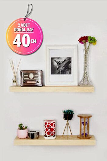 Loolpi Home - 2'li Kalın Duvar Rafı Doğal Ahşap Dekoratif Çok Amaçlı 40 Cm Uçan Raf