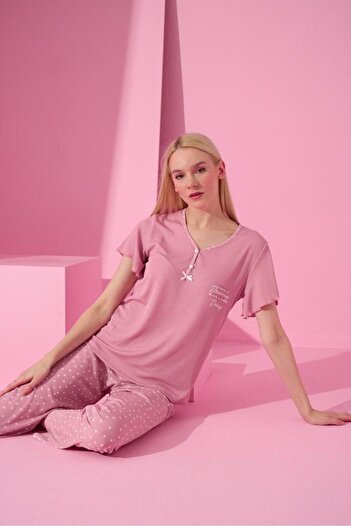 MEBA Women's Short Sleeve Camisole Pink Pajama Set -6