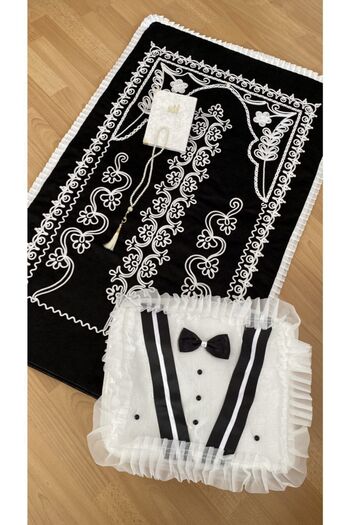 AYHANHOME 4 Piece Velvet Prayer Rug with Groom Figure Dowry Box Bride Groom Set