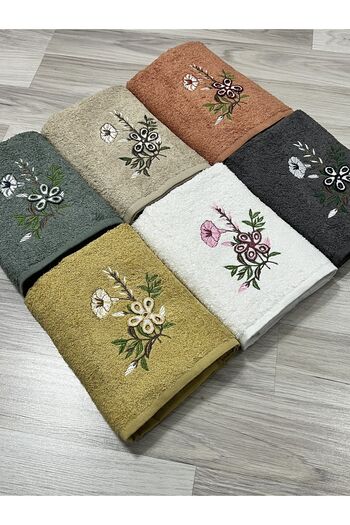 AYHANHOME 6 Pieces Floral Patterned Dowry Set 50x90 Hand and Face Towel Set