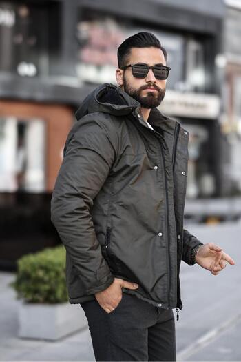 DOXGER Ανδρικό παλτό Personality - Γούνα εσωτερικά, φορητή κουκούλα