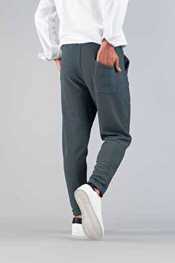 bombe Men's Petrol Blue Trousers Elastic Waist Slim Fit Stretchy Lycra Basic Cotton Jogger
