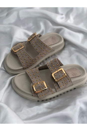 Hg Ayakkabı Jelena Beige Suede High Slippers - 3 cm