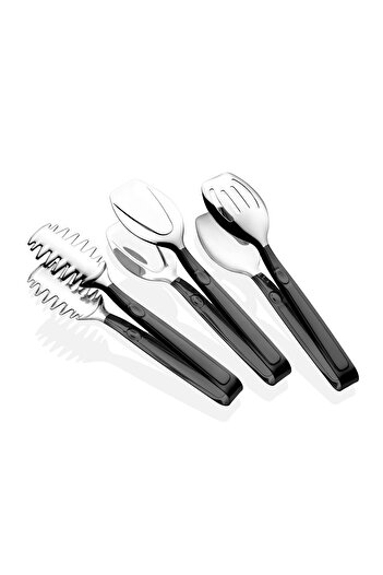 Dame Marie Black Silver Steel 3-Piece Tongs Set