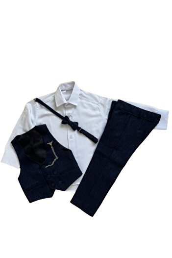 Meriç bebe Boy - Honeycomb Patterned 4-Piece Suit with Vest and Bow Tie