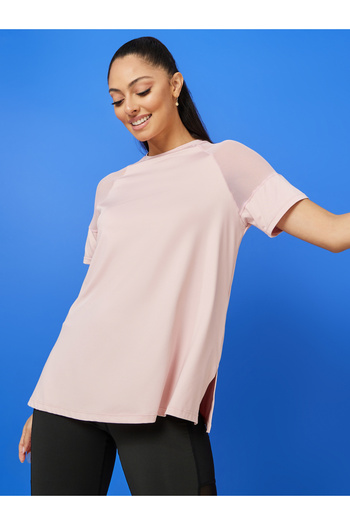 Styli Shoulder Mesh Panel Insert Oversized Yoga Top