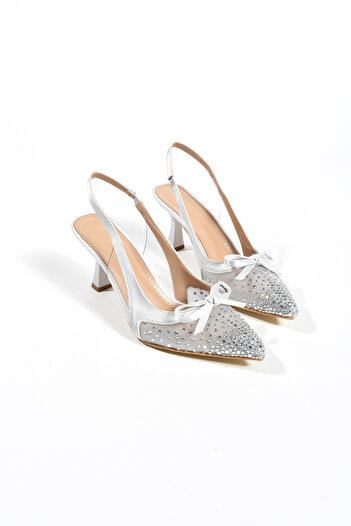 DUXAL SHOES Olivia Women's - Pointed Toe Stiletto Evening Dress with Stone Detail, Bow and Open Back Heels