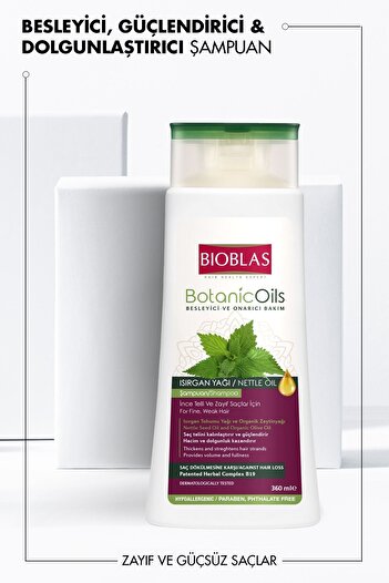 Bioblas Botanic Oils Nettle Organic Olive Oil Shampoo 360 ml - Volumizing, Anti-Hair Loss