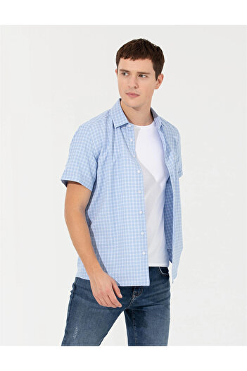 Pierre Cardin Ανδρικό κοντομάνικο πουκάμισο γαλάζιο Regular Fit