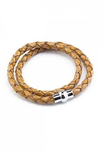 Deriderim Caramel Genuine Leather Braided Bracelet with Magnet Closure