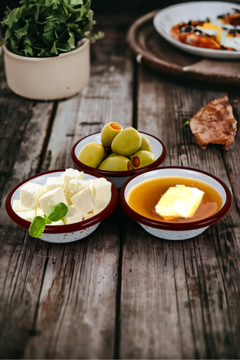 İnci Emaye 10Cm Enameled Conical Plate Set - 3 Pieces, Breakfast, Jam, Olive and Cheese Plate