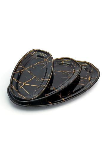 B&M Black Marble Patterned Presentation Boat Plate - Set of 3