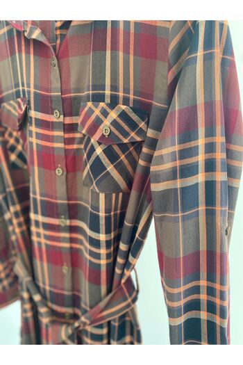 Bohemian Women's Plaid Buttoned Long Shirt Dress