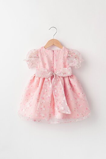 Banamio Grace Baby Girl Cotton and Satin Lined Crispy Floral Patterned Tulle Dress