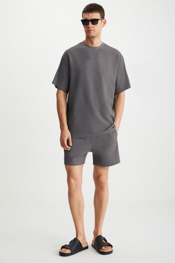 GRIMELANGE Franter Men's 100% Cotton Waffle Printed Gray T-Shirt