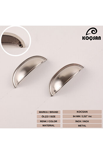 KOÇSAN Mâner Midye Inox 64 Mm Mobilier Bucătărie Country de Lux Mâner Sertar Dulap