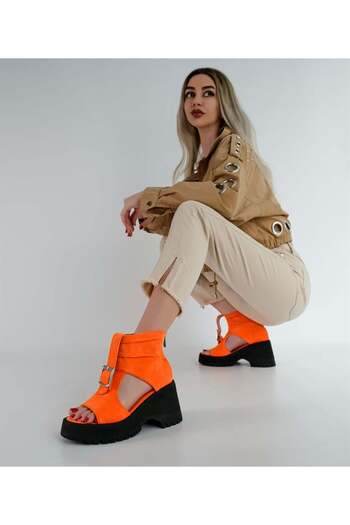 Sibel Durmaz Diaz Orange Suede Sandals