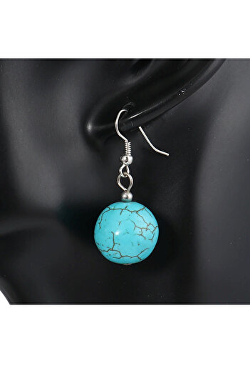 Kusakli 3 cm Plain Turquoise Natural Stone Earrings - 1 Pair