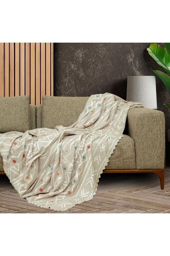 Latuda Concept Softmicro 180x220 Cm Ethnic Patterned Boho Sofa Blanket - Shawl, Sofa, TV Blanket Camel