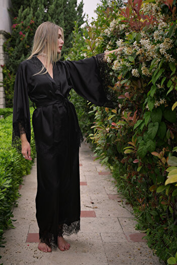 Mita Concept Black Lace Kimono and Pants Set