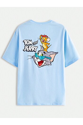 PALPİTO Unisex Oversize T-Shirt - Baby Blue, με στάμπα Tom and Jery