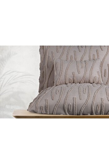 Butikhome by Egemar Astor Stone Colored Tassel Pattern Chenille Embossed Bed Cover Set - Modern and Simple Luxury 4 Pc