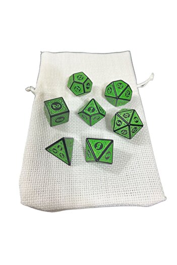 Le Majeur Dnd Frp Zar Seti 7li Set Dnd Zarı Dungeons And Dragons Masaüstü Oyun Zarı Yeşil Renkli Kese Hediye