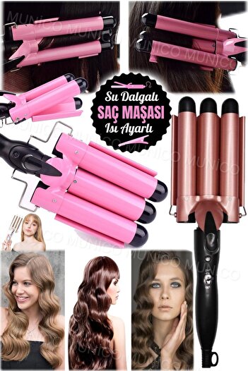 Munico 3 Barrel Electric Hair Curler - Ceramic Deep Waves Curling Salon Home Styling Tool