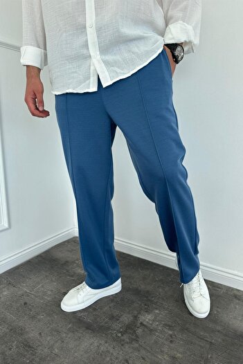MADZEYMODA Баггі чоловічі штани - вільний крій, еластичний пояс, сині смужки