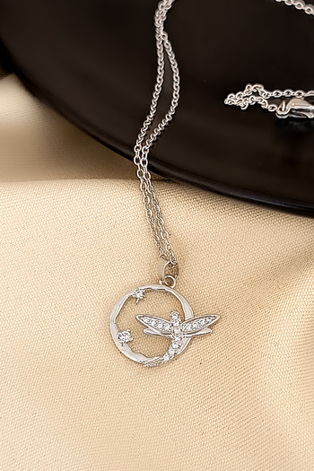 COSİTA Dragonfly Minimalist Nature Theme Silver Necklace with Zircon Stone