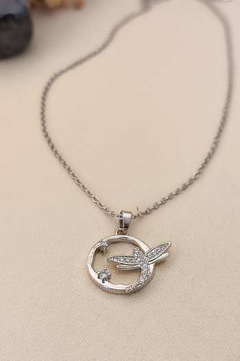 COSİTA Dragonfly Minimalist Nature Theme Silver Necklace with Zircon Stone