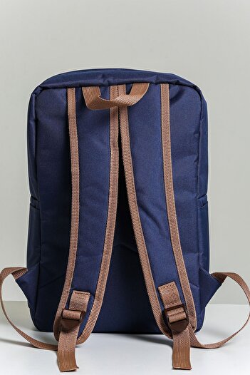 Ramsburry Unisex Navy Blue 100% Genuine Leather Detailed Waterproof 15.6 Inch Multi-Compartment Backpack with Laptop Compartment