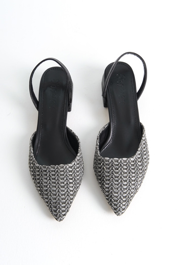 Shoesers Kadın Özel Tasarım Hasır Malzeme Alçak Topuklu Babet Görünümlü Topuklu Ayakkabı
