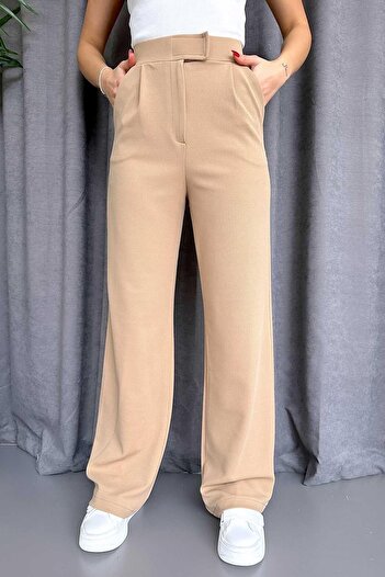 Mine Tan Butik Cırt Detay Palazzo Kadın Pantolon - Camel