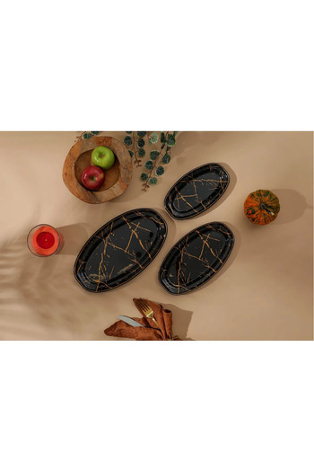 B&M Black Marble Patterned Presentation Boat Plate - Set of 3