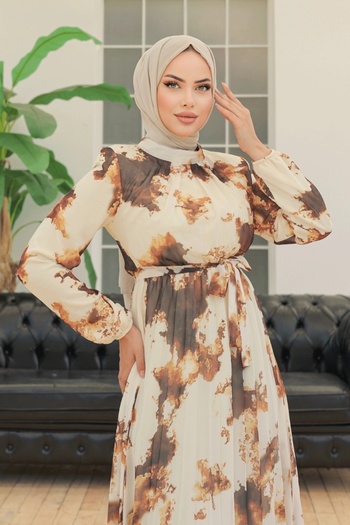 InStyle Brown Chiffon Dress - Tie-Dye and Abstract Pattern
