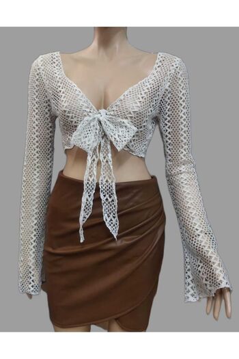 morche Bohemian Cut Openwork Women's Crop Blouse - Tie-Up Bolero