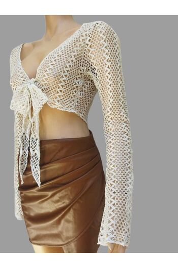 morche Bohemian Cut Openwork Women's Crop Blouse - Tie-Up Bolero