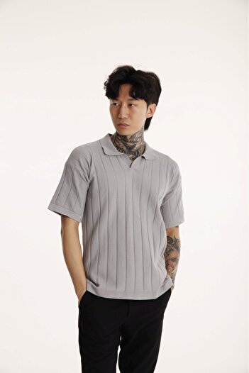 The Champ Clothing Men's Gray Polo Neck Knitwear T-shirt - The Champ